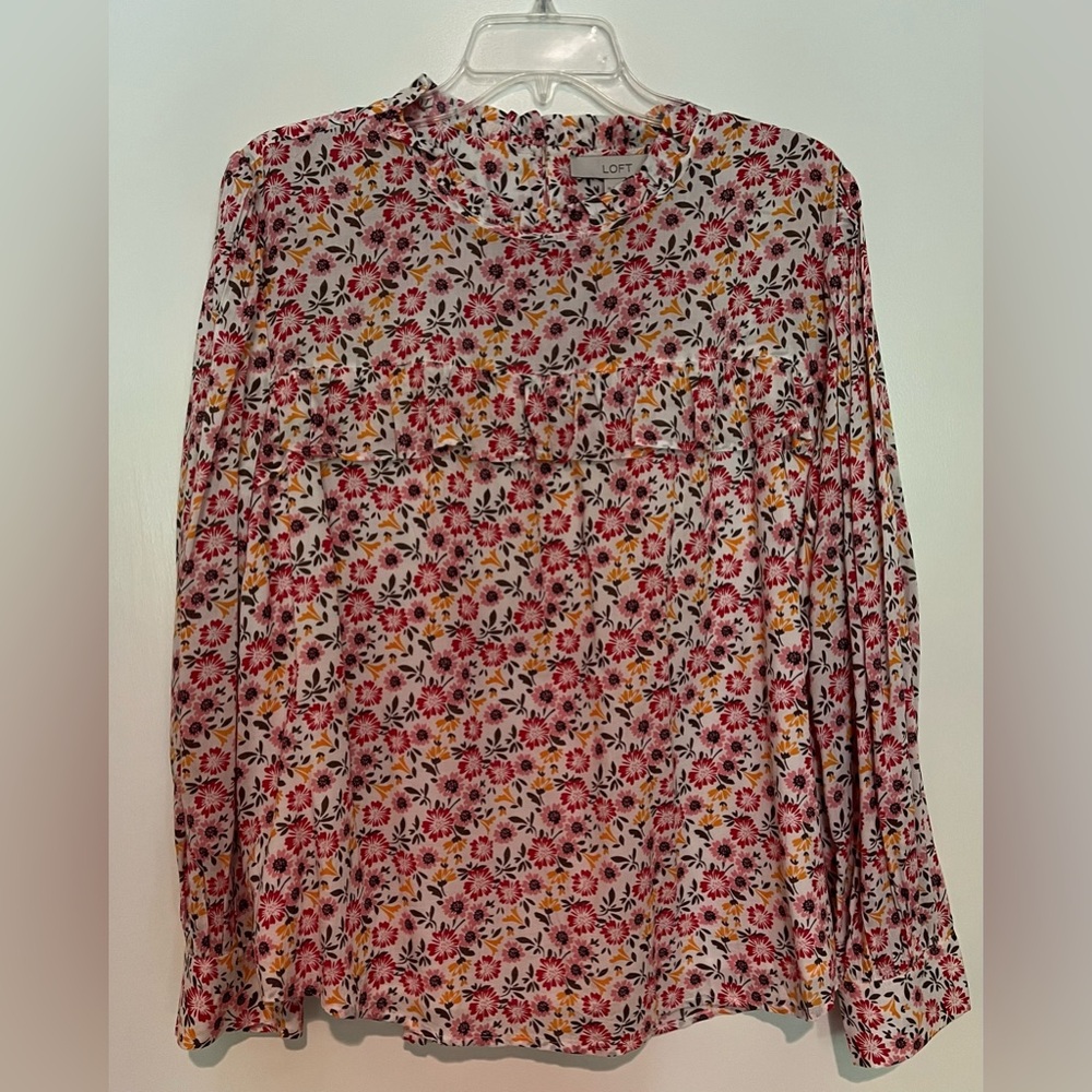 LOFT Women's Floral Blouse - Pink and Yellow
